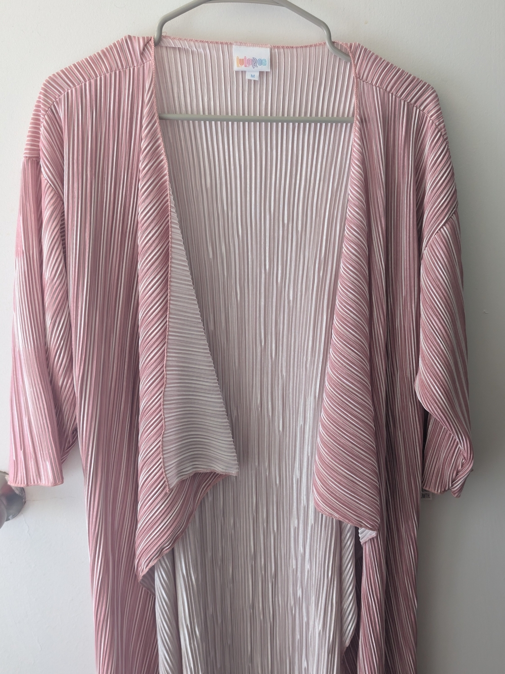 LuLaRoe Pink Pleated Metallic Kimono Cardigan